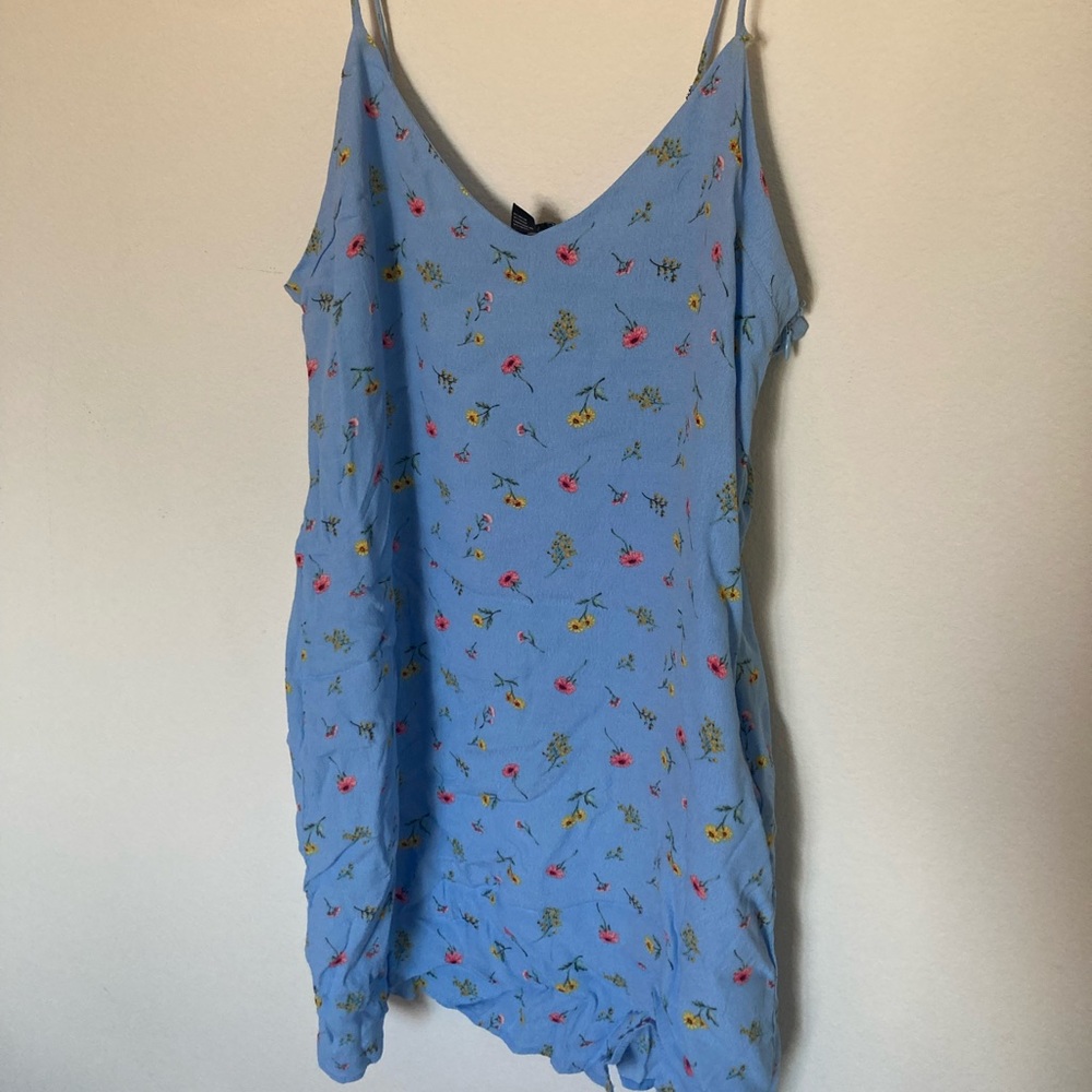 Blue floral spaghetti strap mini dress